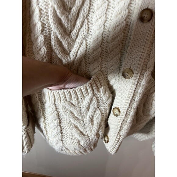 Vintage Paul James Chunky Knit Creeam Cardigan Sweater Men’s Large 100% Wool - Picture 5 of 12